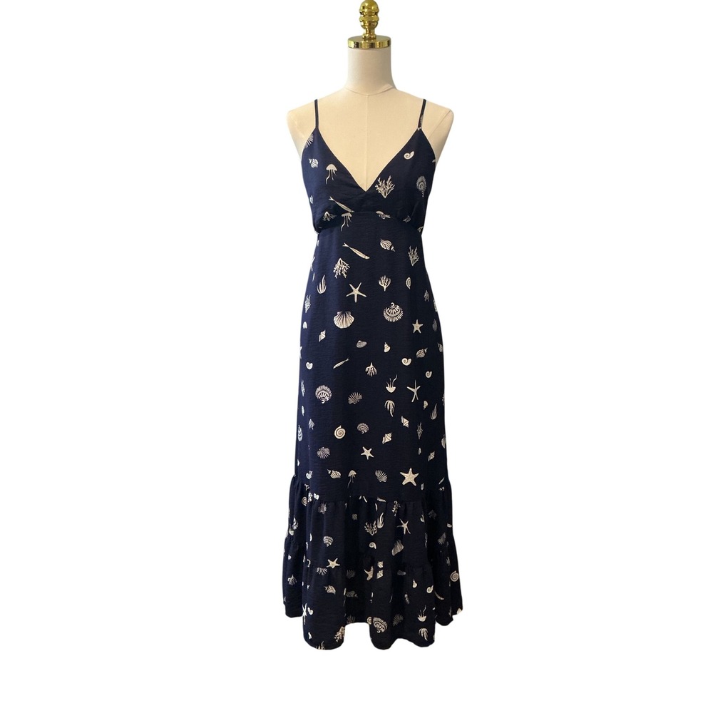 A New Day Maxi Dress Women L Navy Blue Seashell Starfish Coastalβ